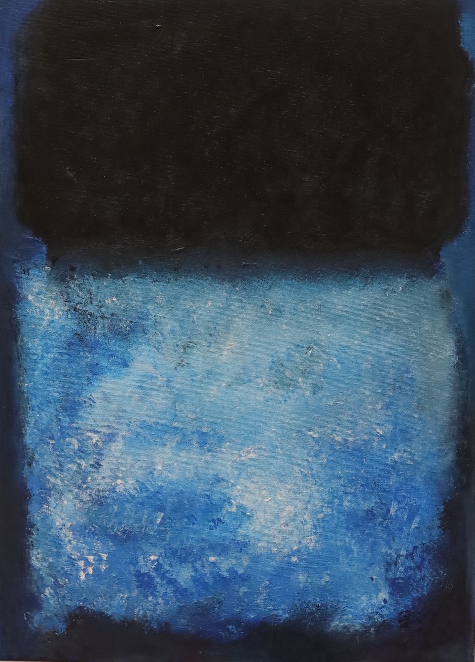 Rebecca Morse (Modern British) two oils on canvas, one titled “Green over Blue” and Donna Fleming Hall oil on board “Abstract Landscape (3)